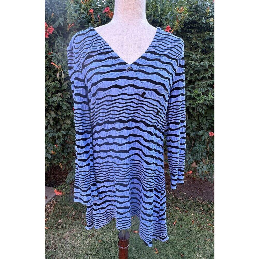 Tianello Dress Tunic Top Asymmetrical Blue Lagenlook Boho Stretch Textured Small